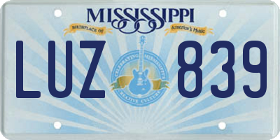 MS license plate LUZ839