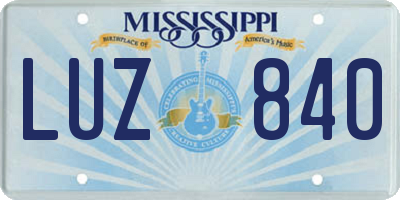 MS license plate LUZ840