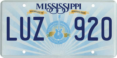 MS license plate LUZ920