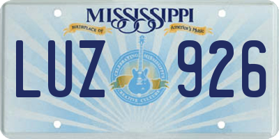 MS license plate LUZ926