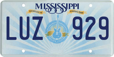 MS license plate LUZ929
