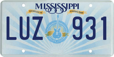 MS license plate LUZ931