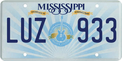 MS license plate LUZ933