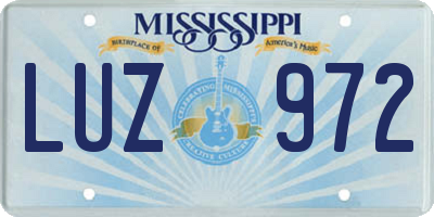 MS license plate LUZ972