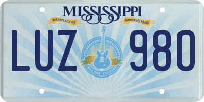 MS license plate LUZ980