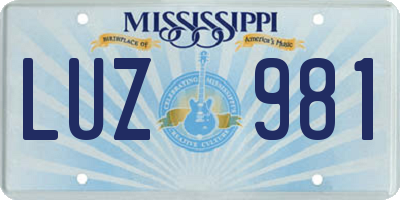 MS license plate LUZ981