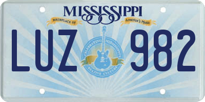 MS license plate LUZ982