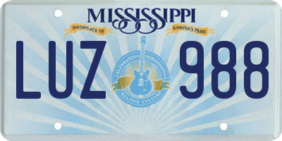 MS license plate LUZ988