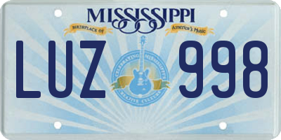 MS license plate LUZ998