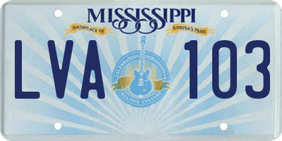 MS license plate LVA103