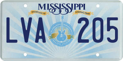 MS license plate LVA205