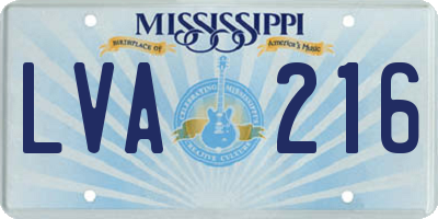 MS license plate LVA216