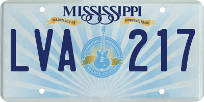 MS license plate LVA217