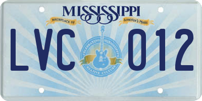 MS license plate LVC012