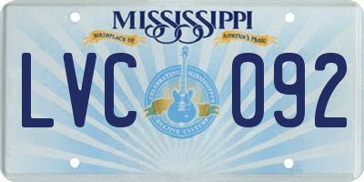 MS license plate LVC092