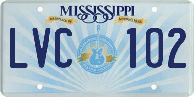 MS license plate LVC102