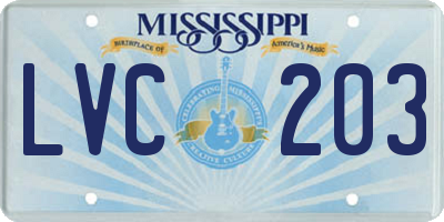 MS license plate LVC203