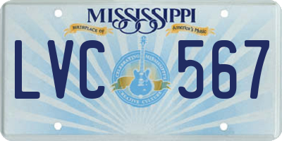 MS license plate LVC567
