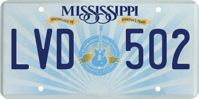 MS license plate LVD502