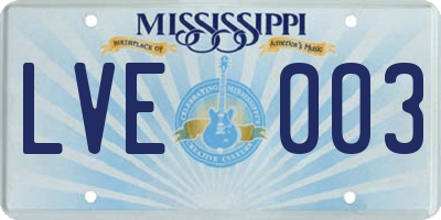 MS license plate LVE003