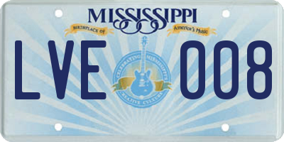 MS license plate LVE008
