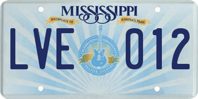 MS license plate LVE012