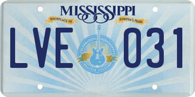 MS license plate LVE031