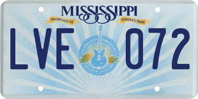 MS license plate LVE072