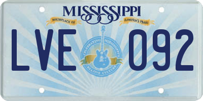 MS license plate LVE092