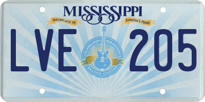 MS license plate LVE205