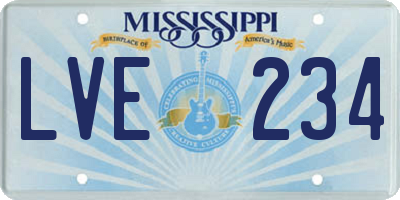 MS license plate LVE234