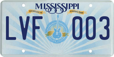 MS license plate LVF003