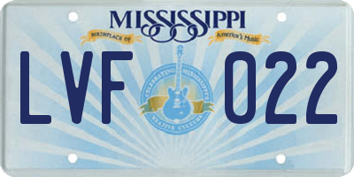 MS license plate LVF022