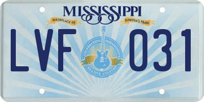 MS license plate LVF031