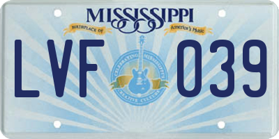 MS license plate LVF039