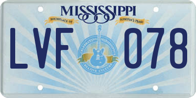 MS license plate LVF078