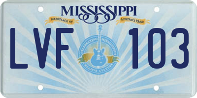 MS license plate LVF103