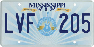 MS license plate LVF205
