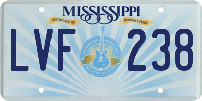 MS license plate LVF238