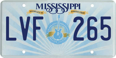 MS license plate LVF265
