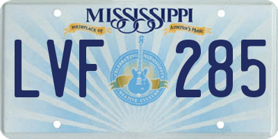 MS license plate LVF285