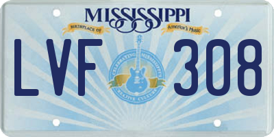 MS license plate LVF308