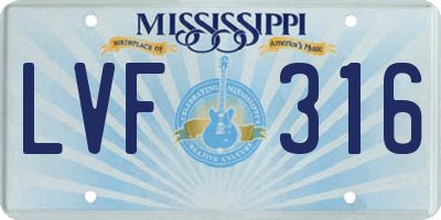 MS license plate LVF316