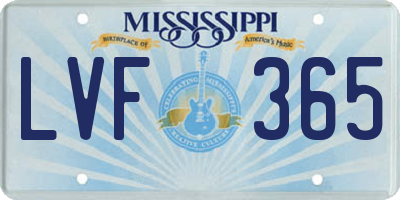 MS license plate LVF365