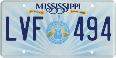 MS license plate LVF494