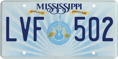 MS license plate LVF502