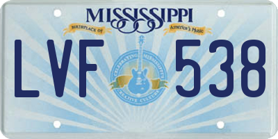 MS license plate LVF538