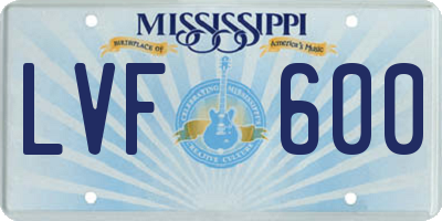 MS license plate LVF600