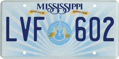 MS license plate LVF602