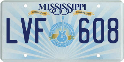 MS license plate LVF608